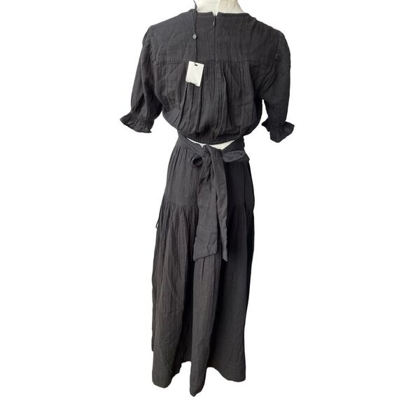 ME+EM CHEESECLOTH cut out belt  DETAIL MAXI DRESS size 2 black NWT - Picture 4 of 9
